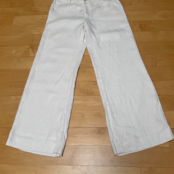 Lauren Ralph Lauren Lined White Linen Wide Leg 'Andover' Slacks Sz 4 - Picture 1 of 9